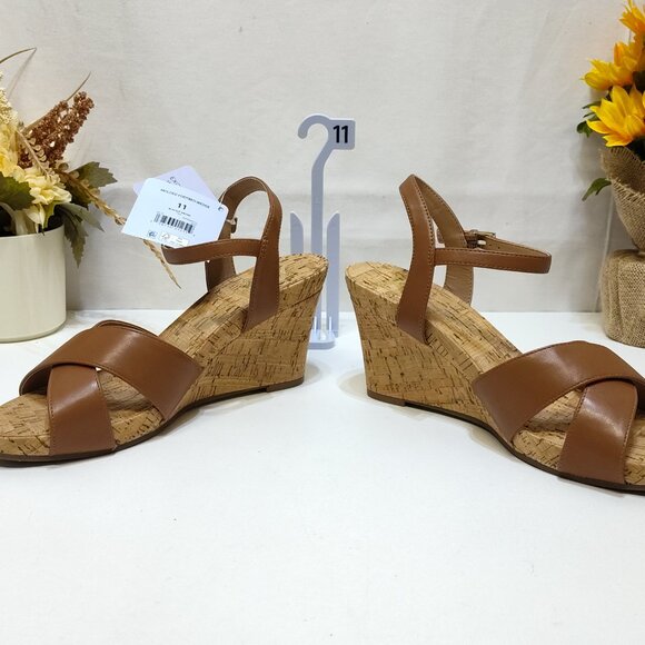Aerosoles Strappy Cork High Espadrille Wedge Sandal Adjustable Block Heel Sz 11 - Picture 3 of 10